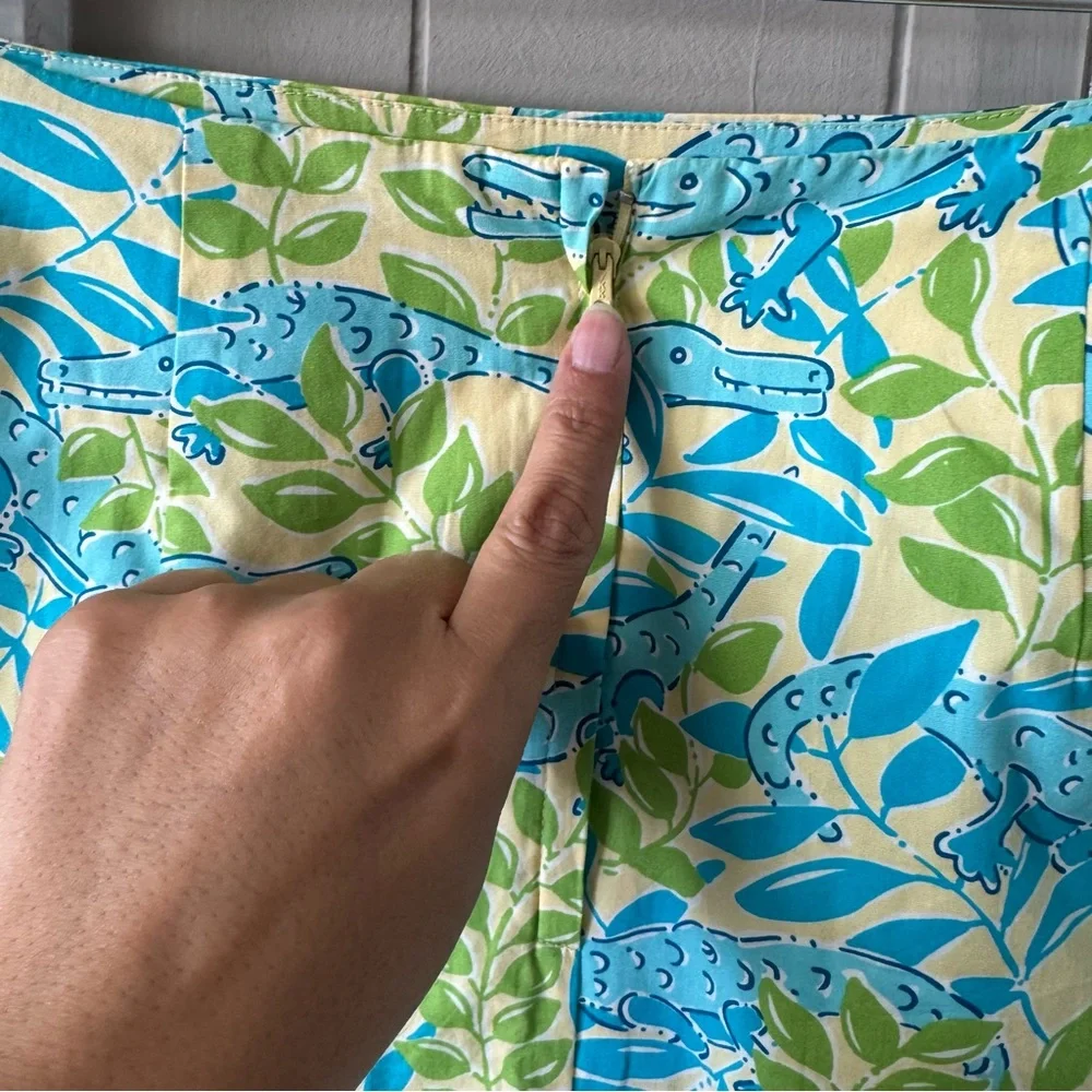 VTG Lilly Pulitzer Mimosa Everglades Alligator Print Skirt Size 4 Blue‎ Yellow